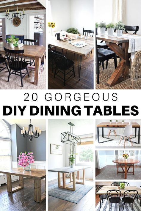 20 Gorgeous DIY Dining Table Ideas and Plans – The House of Wood Rustic Furniture Dining Tables, Homemade Tables Wood, Homemade Rustic Dining Table, Farmhousr Table, Home Made Farm House Table, Farmhouse Kit Hen Table, Famrhouse Kitchen Table, Dining Table Plans, Diy Esstisch