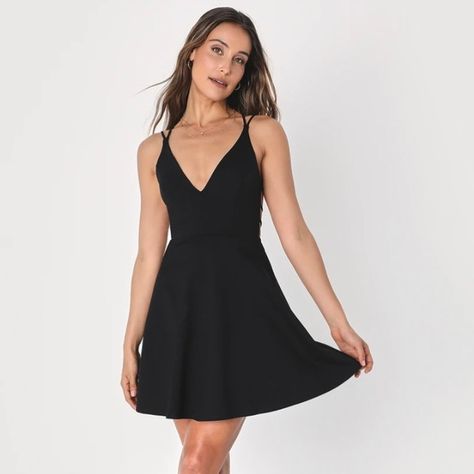 Lulu’s Black Backless Skater Homecoming Dress White Lace Skater Dress, Flared Skater Skirt, Knit Skater Dress, Dresses Lulus, Black Skater Dress, Lulus Dresses, Flirty Dresses, Flare Mini Dress, Backless Design