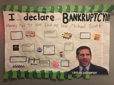 The Office Themed Bulletin Board, Ra Study Tips Bulletin Board, The Office Ra Bulletin Boards, The Office Ra Board, Money Bulletin Board, The Office Bulletin Board, The Office Classroom Theme, Ra Floor Themes Ideas, Ra Themes Floors