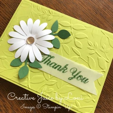 Thank U Card Ideas, Thank U Card, Thank U Cards, Daisy Cards, Handmade Thank You Cards, Hand Made Greeting Cards, Spring Cards, Embossed Cards, Birthday Cards Diy