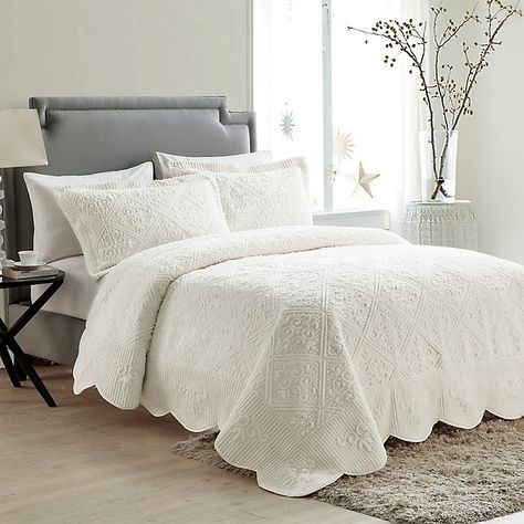 VCNY Home Westland Quilted Bedspread Set | Kohls Off White King Size Quilt, Double Bed Bedspreads, White Bed With Coverlet, Ivory Matelasse Bedding, Soft Surroundings Bedding Bedspreads, White Bedspread With Throw Blanket, White King Quilt Bedding, Candlewick Bedding, Country Bedspreads