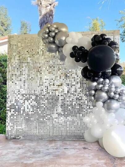 Disco Party Background, Entrance Door Decor, Balloons Arch, Background Home, Party Entrance, Birthday Wall, Shimmer Wall, Balloon Shop, Tassel Curtains