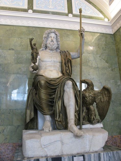 Jupiter: a Profile of the Roman God who Juno was the sister of and married to.   4/23/19 image from: thoughtco.com Jupiter Mythology, Zeus Jupiter, Zeus Statue, Ancient Egyptian Deities, Egyptian Deity, Roman Statue, Roman Gods, Hermitage Museum, Roman Mythology