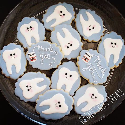 Happy little teeth cookies to thank a dentist for an emergency Saturday extraction  dentist, dentist cookies, dental cookies, thank you, custom cookies Tooth Cookies Dentist, Dental Hygiene Cookies Decorated, Dentist Party Ideas, Tooth Cookies Decorated, Dentist Cupcakes, Dentist Cookies, Dental Cookies, Teeth Cookies, Tooth Cookies