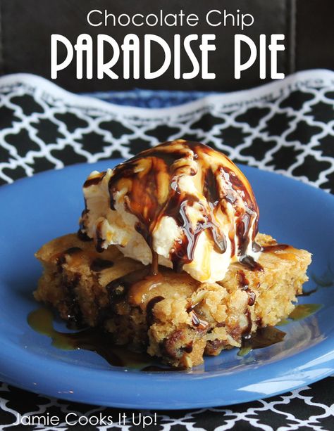 Chocolate Chip Paradise Pie from Jamie Cooks It Up! My favorite! Chocolate Chip Paradise Pie, Paradise Pie, Summer Bbq Recipes, Chocolate Chili, Memorial Day Weekend, Summer Bbq, Bbq Recipes, Cookie Monster, Decadent Desserts