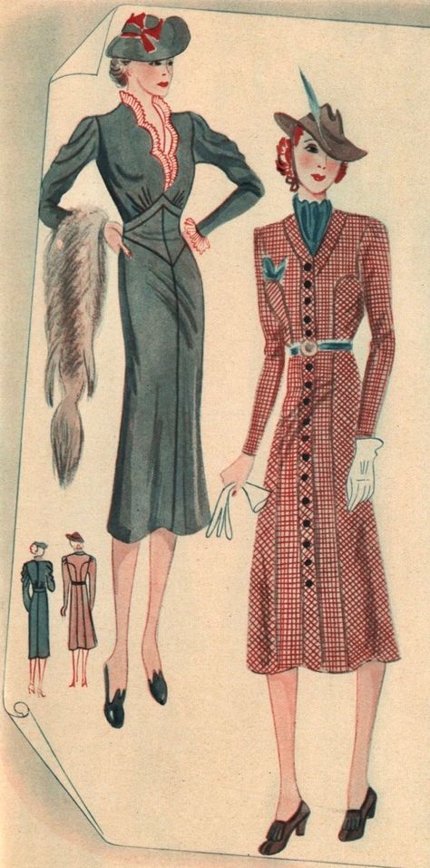 Shirt Blouse Outfit, 1938 Fashion, 1930s Clothing, 1969 Fashion, 1930's Dresses, 1930's Fashion, 1930s Fashion, Vintage Plaid, Colour Combinations