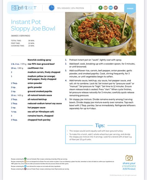 Sloppy Joe Bowl, 2b Mindset Recipes, Sloppy Joes Bowls, Fat Flush Recipes, Bright Line Eating Recipes, Gf Dinner, 2b Mindset, Beachbody Recipes, Protein Dinner