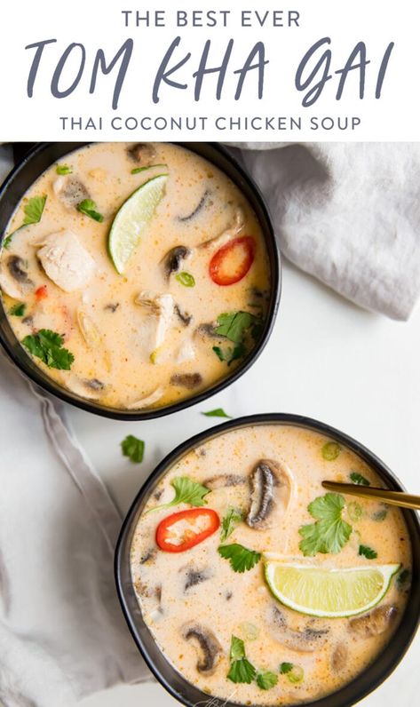 Chicken Tom Kha Soup, Tom Ka Soup Recipe, Tom Gai Kha Soup, Tom Kai Gai Soup, Thom Ka Gai Soup, Coconut Soup Thai, Tom Kha Soup Recipe, Tom Kah, Homemade Takeout