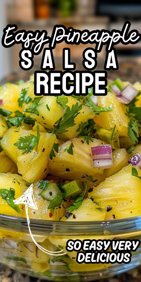 Easy Pineapple Salsa Easy Pineapple Salsa, Yellow Salsa Recipe, Salsa Pineapple, Pineapple Salsa Recipe, Kidney Friendly Foods, Summer Sides, Ripe Pineapple, Refreshing Snacks, Kidney Friendly