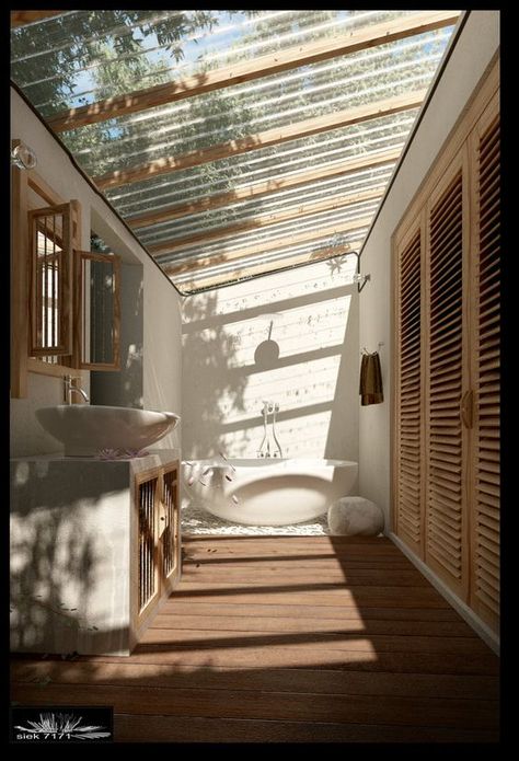 Natural Bathroom Design, Outdoor Bathroom Design, Primitive Bathrooms, Outdoor Baths, Natural Bathroom, Outdoor Bath, Outdoor Bathrooms, Bathroom Outdoor, Glass Roof