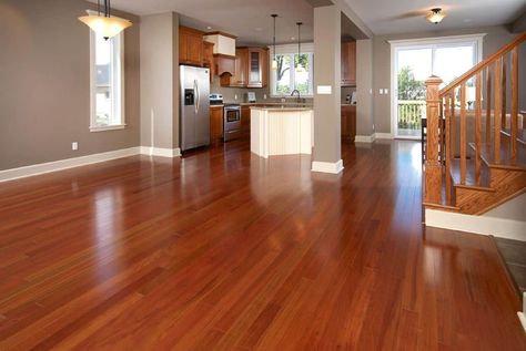 Acacia Floors, Cherry Hardwood Flooring, Cast Iron Kitchen Sinks, Cherry Wood Floors, Cherry Floors, Gray Painted Walls, Hardwood Floor Colors, House Makeovers, Teak Flooring