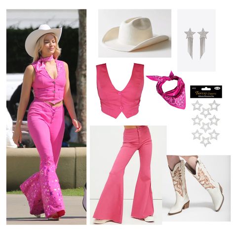 Cowboy Barbie Halloween Costume, Barbie Movie Cowboy Outfit, Barbie Movie 2023 Costume, Margot Robbie Barbie Outfits Cowboy, Womens Cowboy Costume, Barbie Themed Halloween Costumes, Barbie Margot Robbie Cowgirl, New Barbie Movie Outfits, Barbie Halloween Costume 2023