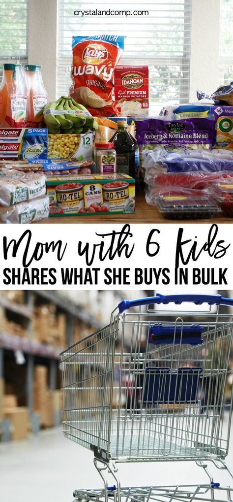 When you are a large family buying in bulk is the best way to save money. As a mom with six kids still at home, this is a list of some of the items we buy at places like Sam's Warehouse. #grocerybudget #bulk #grocerylist #budgeting #largefamily #frugalliving #frugaltips #mealplanning #crystalandcomp Budgeting For Family Of 4, Large Family Budget Meals, Large Family Budgeting, Feeding A Large Family On A Budget, Buying In Bulk Tips, Large Family Meal Plan, Big Family Meals On A Budget, Large Family Hacks, Large Family Meals On A Budget