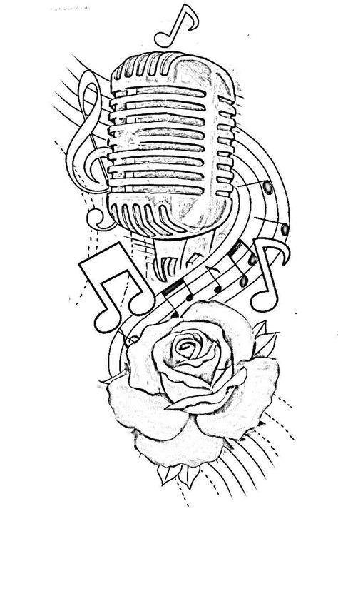 Microphone Tattoo Stencil, Music Tattoo Stencil, Tattoo Outline Drawing Stencil Ideas Sleeve, Easy Tattoo Stencils For Beginners, Music Tattoo Designs Sleeve, Microphone Tattoo Design, Music Tattoo Designs Men, Tattoo Outline Drawing Stencil Design, Trend Tattoo