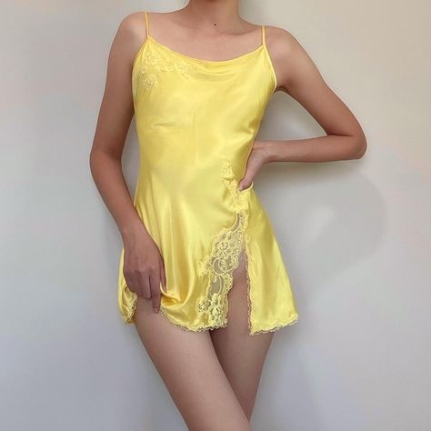 I might be biased but you should probably buy this on Depop 👍 https://depop.app.link/oZn6R91iknb Satin Babydoll Dress, Yellow Lingerie, Satin Babydoll, Lingerie Design, Bridal Nightwear, Night Dresses, Fashion Top Outfits, Yellow Satin, Vintage Nightgown