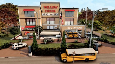 Sims 4 Elementary School, Sims 4 School, Elementry School, Sims 4 Restaurant, University Housing, Sims 4 Patreon, Sims House Plans, Save File, Willow Creek