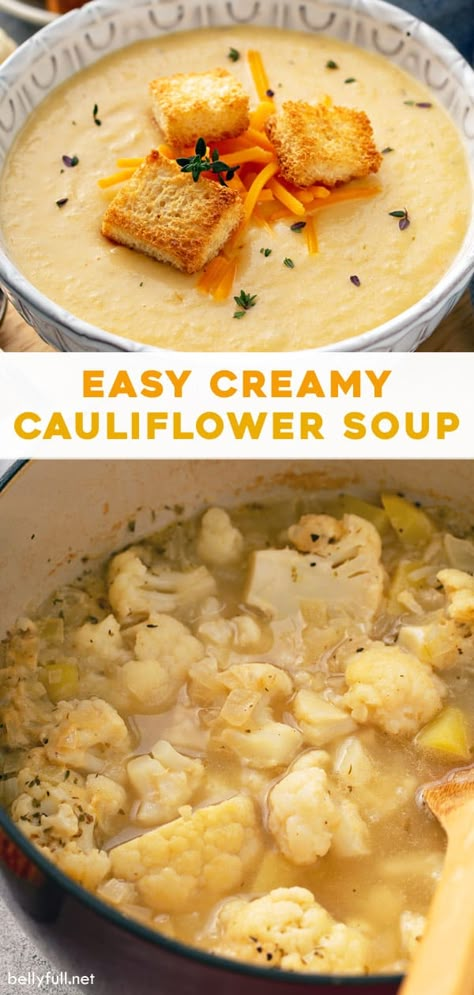 Cauliflower Cheddar Soup, Cauliflower Cheese Soups, Cauliflower Potatoes, Creamy Cauliflower Soup, Cauliflower Soup Recipes, Creamy Cauliflower, Vegetable Broth, Soup And Stew, Cauliflower Soup