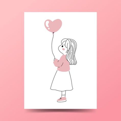 Balloon Cartoon, Holding A Heart, Doodle Characters, Heart Doodle, Minimalism Style, Animal Doodles, Vector Icons Illustration, Cute Little Kittens, Cute Frames