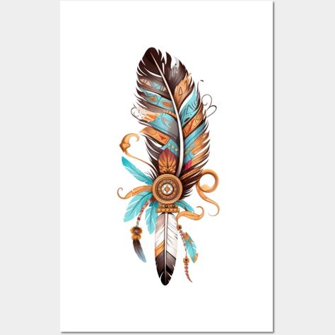 Native American Feather #1 - Feathers - Posters and Art Prints | TeePublic Native American Wood Burning Patterns, Native American Inspired Decor, Native American Art Pattern, Small Feather Tattoo, Hawk Feather, Fusion Studio, Native American Wall Art, Hawk Feathers, Native American Feathers