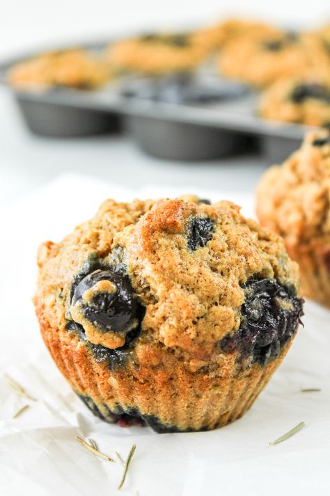 Blueberry Rosemary Muffins - All Nutrition Low Fat Muffins, Blueberry Oat Muffins, Vegan Blueberry Muffins, Banana Blueberry Muffins, Blueberry Oat, Berry Muffins, Oat Muffins, Sugar Free Vegan, Vegan Blueberry