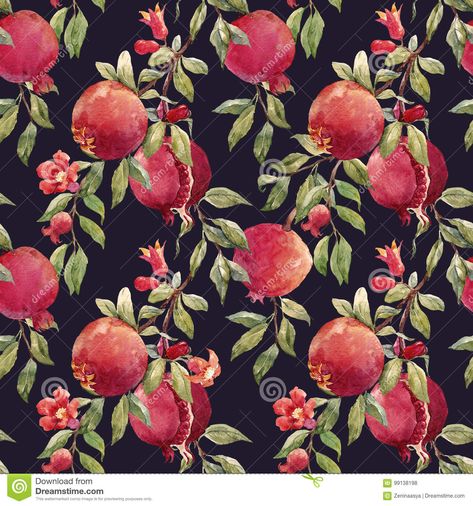 Pomegranates Art, Watercolor Pomegranate, Pomegranate Pattern, Floral Graphic Design, Pomegranate Art, Pomegranate Fruit, Banner Ads Design, Retro Background, Fruit Illustration