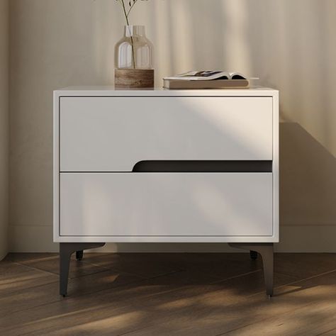 Makeup Table Design, Modern Side Table Bedroom, White Wood Dresser, Leather Nightstand, Side Table Bedroom, White Makeup Vanity, Bedroom Drawers, Sleek Makeup, Table Bedroom