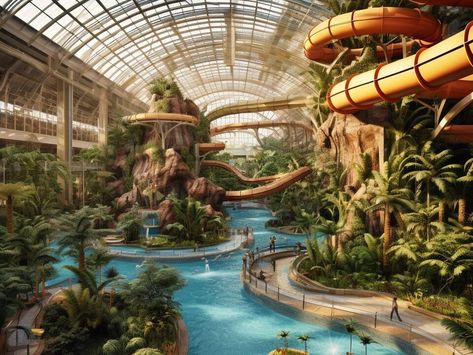 Indoor Park Design, Bloxburg Indoor Waterpark, Waterpark Plan Design, Home Water Park, Waterpark Aesthetic, Water Park Design, Bloxburg Waterpark, Water Theme Park Design, Indoor City