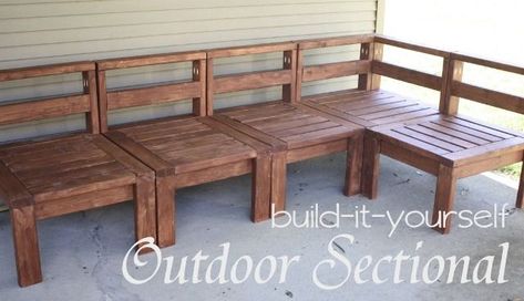 More Like Home: 2x4 Outdoor Sectional Diy Bench Outdoor, Outdoor Furniture Plans, Woodworking Plans Diy, Diy Holz, Diy Sofa, Pallet Furniture Outdoor, Deck Furniture, Woodworking Furniture, Diy Patio Furniture