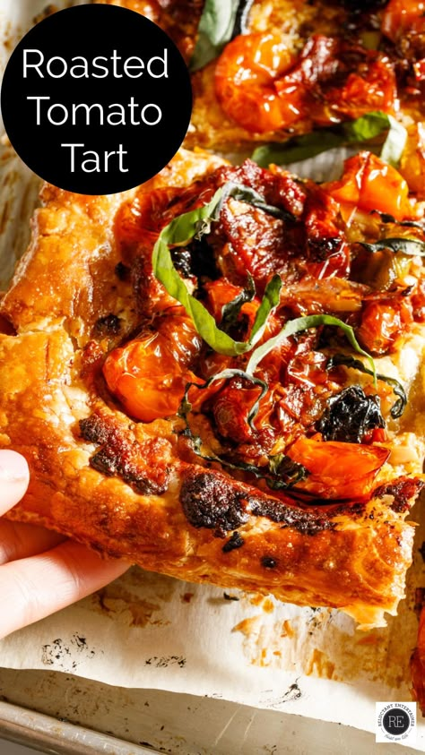 Puff Pastry Vegetable Tart, Cherry Tomatoes Recipes, Tomato Tart Puff Pastry, Vegetable Tart Recipes, Cherry Tomato Tart, Veggie Tart, Tomato Tart Recipe, Savory Puff Pastry, Vegetable Tart