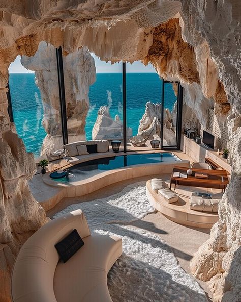 Villa Capri Sun by Monika Pancheva @panchevamonika @monikapancheva. 🔗 https://www.amazingarchitecture.com/visualization/villa-capri-sun-by-monika-pancheva Monika Pancheva: Perched majestically on the cliffs overlooking the azure waters of the Tyrrhenian Sea, Villa Capri Sun emerges as a testament to architectural ingenuity and natural beauty. Carved intricately into the heart of a seaside cave, this exclusive retreat invites guests to immerse themselves in a world where the rugged charm of ... Sea Villa, Tyrrhenian Sea, Greece House, Tiny Beach House, Loft House Design, Scenic Pictures, Capri Sun, House Fashion, Modern Residence