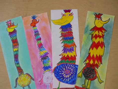 elementary art | The Elementary Art Room!: Dr. Seuss Creations: Tizzled Topped Tufted ... Dr Seuss Arts And Crafts, Dr Seuss Art, Third Grade Art, Dr Seuss Crafts, Elementary Art Rooms, First Grade Art, Seuss Crafts, 2nd Grade Art, 4th Grade Art