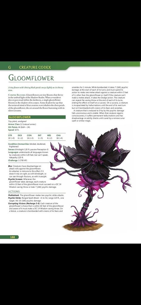 This flower had more charisma than most humans Dnd Plant Monster, Dnd Plants, 5e Monsters, Dnd 5, Dungeons And Dragons Rules, Dnd Monster, Dnd Stats, Plant Monster, Dnd Stories