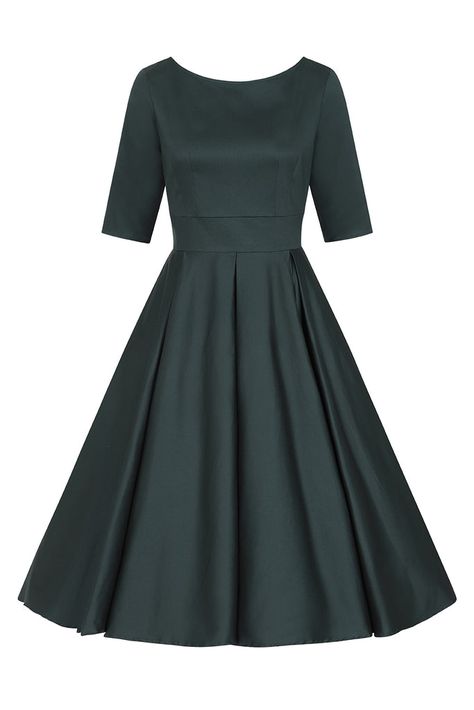 Liana Forest Green Flare Dress Box Pleat Dress Gowns, Green Flare Dress, Box Pleat Dress, Forest Green Dress, Green Cotton Dress, Full Sleeves Dress, Forest Green Dresses, Berry Dress, Box Pleat Skirt