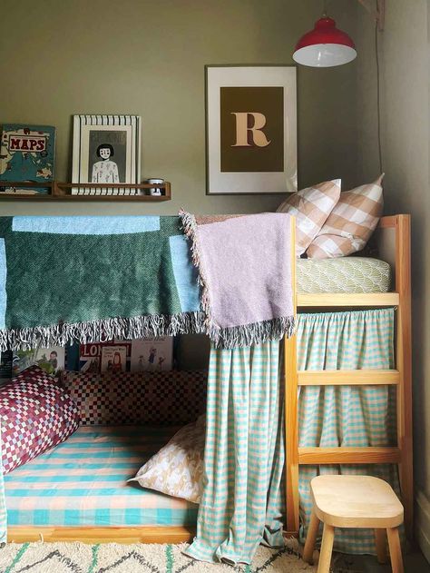 Homemade Curtains, Kids Rooms Inspo, Kura Bed, Ikea Bed, Shared Room, Big Girl Rooms, Toddler Room, Bunk Bed, Bedroom Themes