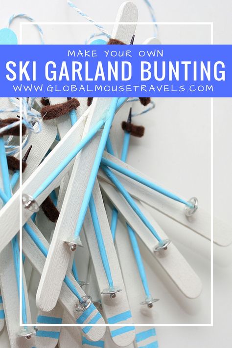 Ski Crafts Diy Projects, Ski Theme Centerpiece, Ski Theme Party Decorations, Ski Theme Christmas Tree, Ski Themed Christmas Tree, Ski Ornaments Diy, Diy Ski Decor, Ski Birthday Party, Afterski Party