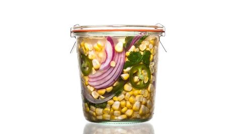 Jalapeño-Cilantro Pickled Corn Recipe | Bon Appetit Fermentation Station, Pickled Corn, Cilantro Corn, Quick Pickles, Canning Pickles, Jalapeno Recipes, Corn Recipe, Homemade Pickles, Pickled Veggies