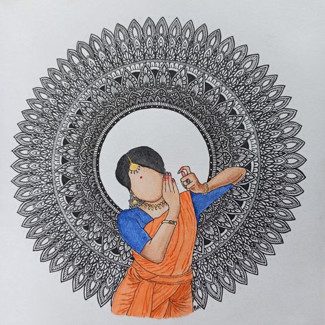 Dancer Mandala Art, Bharatanatyam Drawing, Bharatanatyam Dancer, Dancer Drawing, Mandala Arts, Mandala Design Pattern, Mandala Art Lesson, Optical Illusions Art, Mandala Artwork