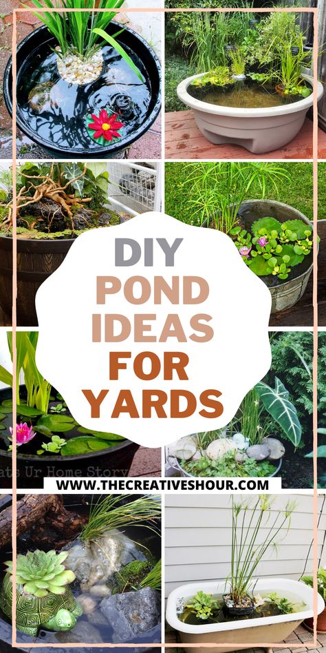 Easy Diy Pond Ideas, Diy Coy Fish Pond, Small Backyard Ponds And Waterfalls Diy, Patio Fountain Ideas Simple, Small Diy Pond Ideas, Decorative Ponds Small Gardens, Fish Pond Ideas Outdoors, Mini Fish Pond Garden, Outdoor Ponds Diy Simple