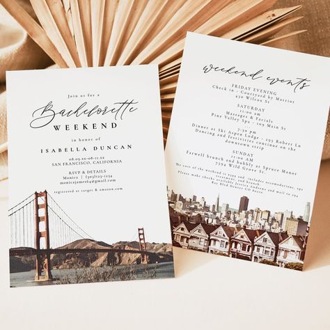 Bachelorette Party Invitations watercolor golden gate san francisco skyline invitation bachelorette weekend itinerary schedule watercolor ocean destination tropical golden gate bridge san francisco california #Invitation #card #template #design #pinterestquotes #pinterestideas #pinterestmom #pinterestwedding #aesthetic #love #art #pinterestsuccess Destination Birthday Invitations, Bachelorette Weekend Itinerary, Bachelorette Invitation, San Francisco Golden Gate Bridge, Bachelorette Invitations, Watercolor Ocean, Itinerary Template, Bachelorette Party Invitations, Watercolor Invitations