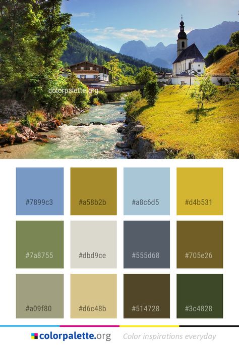 Europe Village, Color Pallete, Mountain Village, Rich Color Palette, Green Garden, Colorful Garden, Colour Palettes, Eastern Europe, Colour Schemes