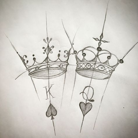 Partner Tattoos, Tattoos Pinterest, Queen Drawing, Crown Drawing, Crown Tattoo Design, Kunst Tattoos, Couples Tattoo Designs, Queen Tattoo, Matching Couple Tattoos