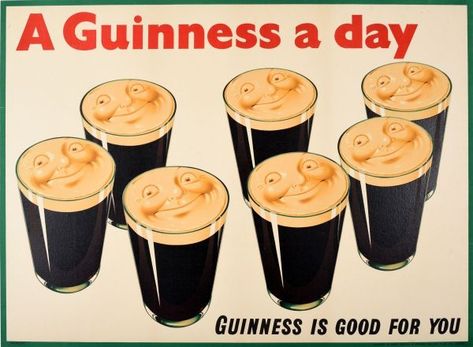 Guinness A Day Guinness Is Good For You 1930s - original vintage drink advertising poster for the iconic Irish stout beer with the caption A Guinness a Day Guinness is Good for You listed on AntikBar.co.uk Guinness Poster, Prada Art, Hypebeast Art, Minimalist Art Abstract, Chanel Art, Sneaker Art, Retro Advertising, Motivational Art, Luxury Art