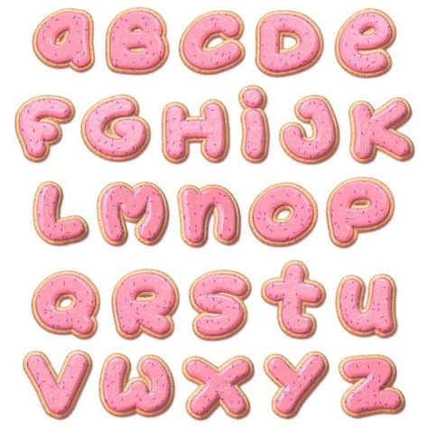 Canva frames alphabet font Pink Letters Alphabet, Glazed Cookies, Canva Alphabet, Donut Drawing, Bubble Alphabet, Candy Letters, Alphabet Frames, Party Font, Scrapbook Fonts