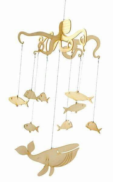 Love this nursery mobile Fish Mobile, Nautical Nursery, Themed Nursery, Hanging Mobile, Woodworking Jigs, The Ceiling, Wood Toys, Wind Chime, Laser Cut Wood