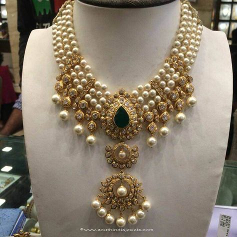 Gold Pearl Necklace Designs, Gold Pearl Necklace Models, Pearl Necklace Designs. Peacock Motifs, Haram Designs, Pearl Mala, Pearl Necklace Designs, Beaded Necklace Designs, Antique Jewelry Indian, The Necklace, Gold Fashion Necklace, Gold Jewellery Design Necklaces