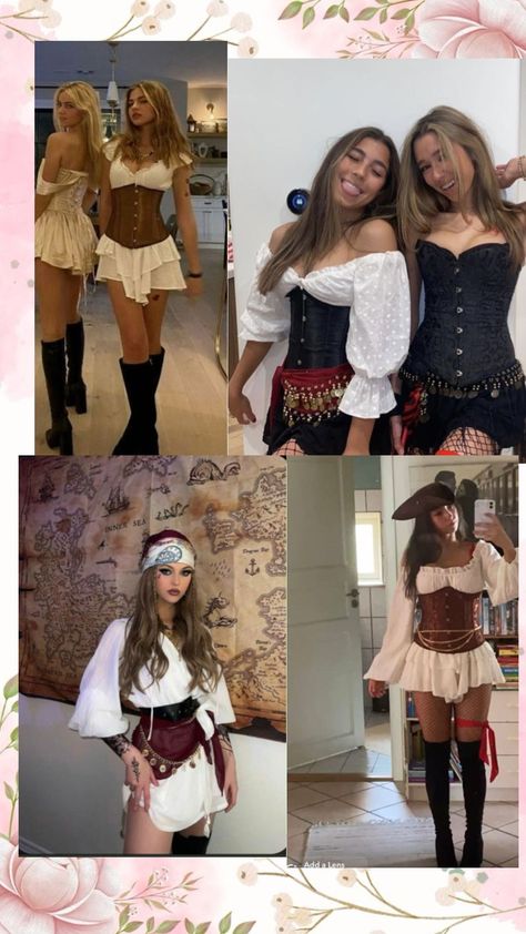 Duo Costume Ideas Halloween, Matching Pirate Costumes Couple, Halloween Costume Ideas For Bff, Pirate Woman Halloween, Halloween Costume Inspo One Person, Helloween Customers Ideas, Pirate Halloween Costumes Aesthetic, Pretty Pirate Costume, Basic Pirate Costume