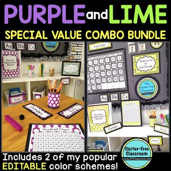 LIME and PURPLE Polka Dots Classroom Decor EDITABLE - $ - Great for grades preK-6! Use these 200+ pages to pull off the perfect lime and purple theme classroom! You'll receive a job chart, alphabet cards, clip chart, bookmarks, EDITABLE newsletter template, birthday posters, number of the day, and MUCH MORE! Great for your preschool, Kindergarten, 1st, 2nd, 3rd, 4th, 5th, or 6th grade classroom or home school space. Classroom Color Scheme, 6th Grade Classroom, Polka Dot Classroom, Number Of The Day, Polka Dot Theme, Space Classroom, Clutter Free Classroom, Editable Newsletter Templates, Basket Labels