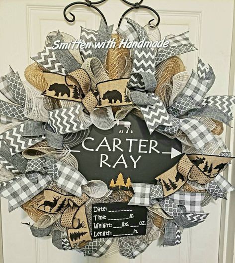 Birth Announcement Board, Baby Door Wreaths, Nursery Wreath, Hospital Door Wreaths, Announcement Board, Baby Wreaths, Baby Boy Wreath, Woodland Theme Baby, Baby Shower Wreath