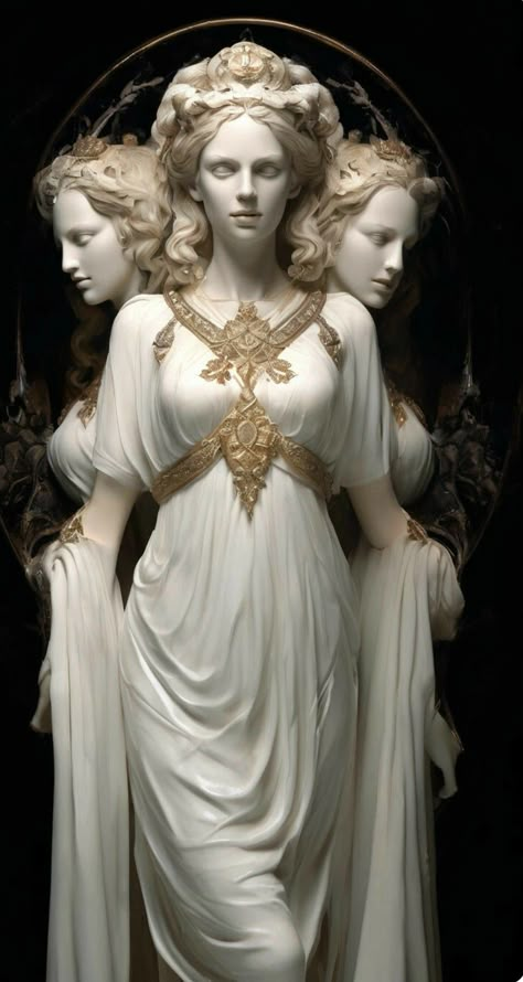 Triple Goddess Statue, Three Faced Goddess, Hekate Statue, Hecate Art, Hecate Altar, Lady Hecate, Hecate Statue, Goddess Hekate, Greek Mythology Statue