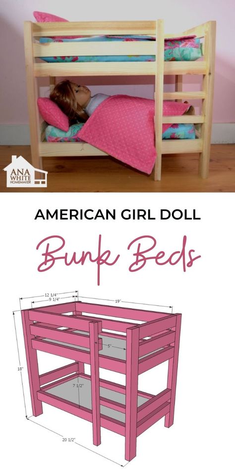 Doll Beds Diy Wood, American Doll Diy, Wood Dolls Diy, Organizing American Girl Doll Stuff, Diy Our Generation Doll House, Doll Bunk Beds Diy, American Girl Doll Furniture Diy, American Girl Dollhouse Diy, Doll Ideas Diy